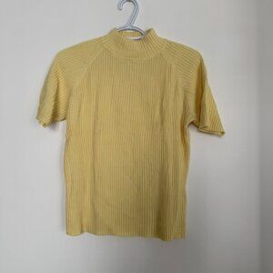 Cleo Ribbed Mock Neck Short Sleeve Sweater | Soft Yellow | Size Medium